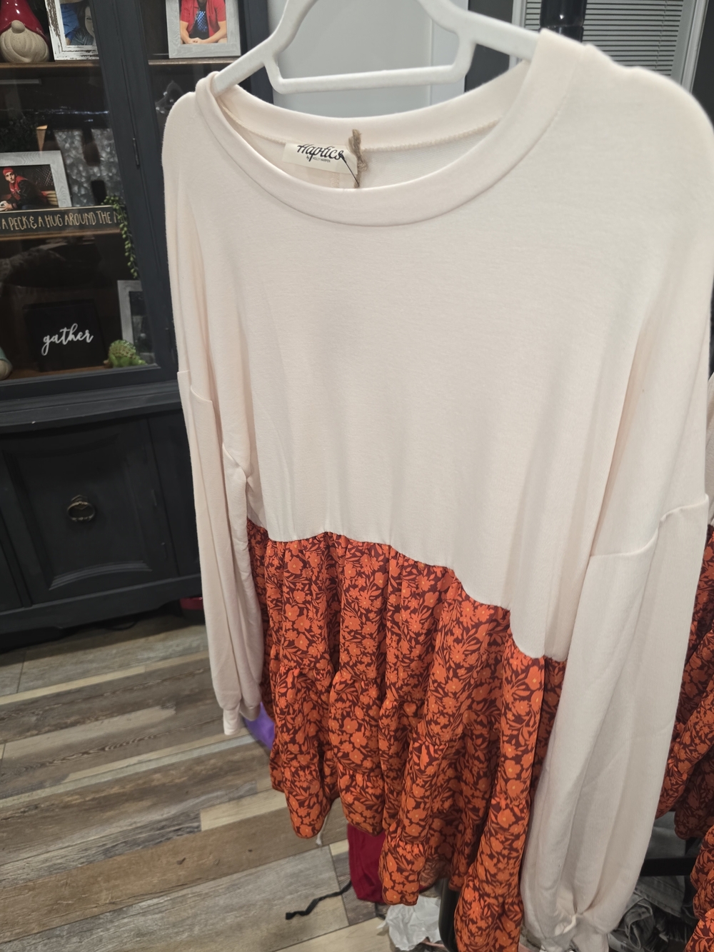 Colorblock Floral Babydoll Top - Cream & Orange